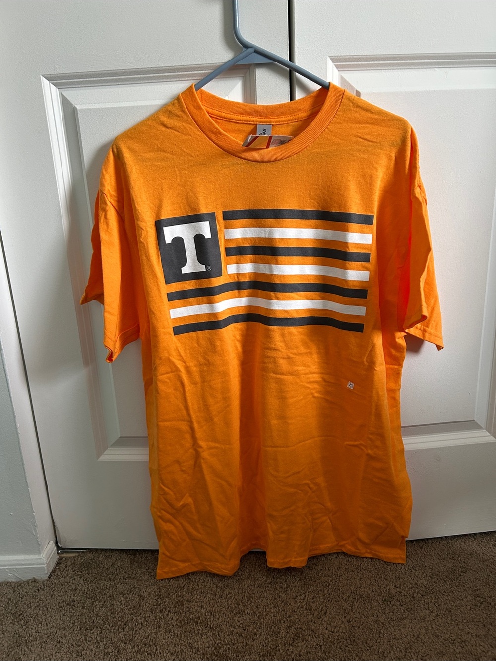 Gildan Orange Tee with Black and White Stripes
